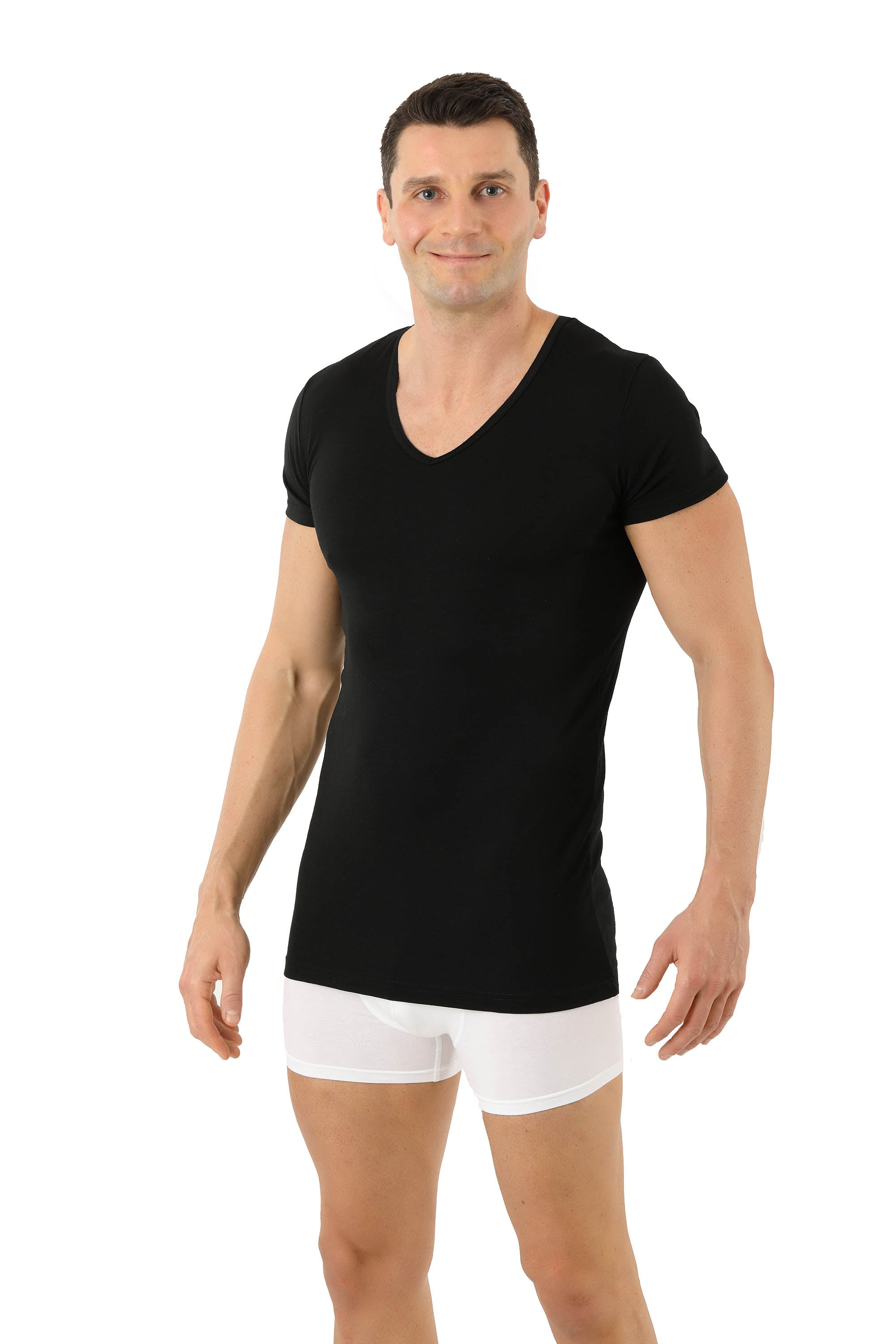 Funktionsunterhemd V-Ausschnitt Merinowolle-TENCEL™ Lyocell Schwarz