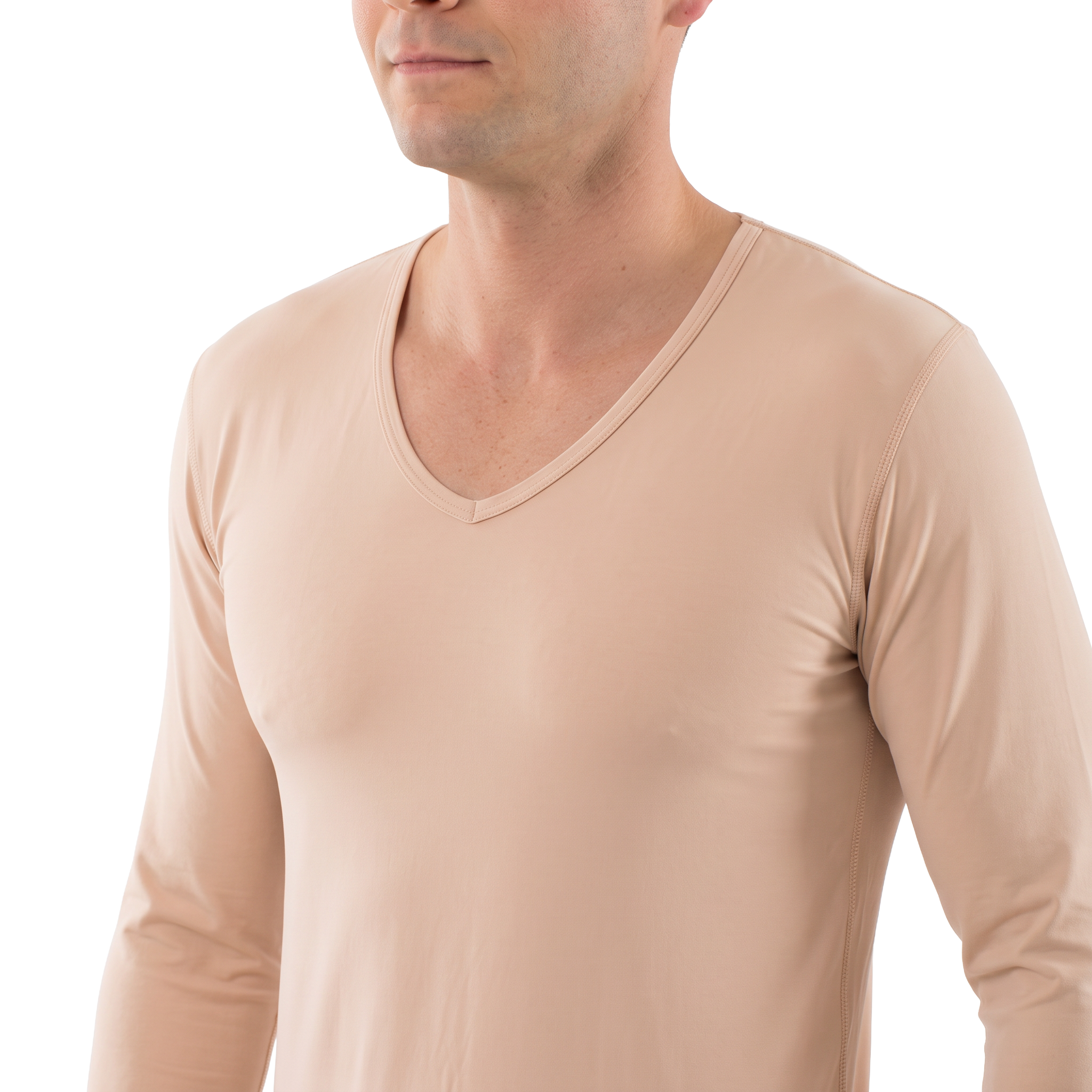2-Pack long sleeve undershirts v-neck stretch cotton beige
