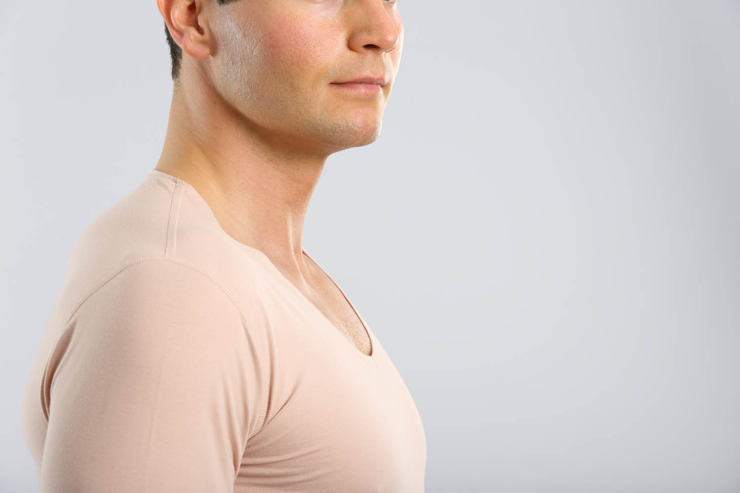 Skin coloured/ Nude color men's "invisible" longsleeve undershirt v