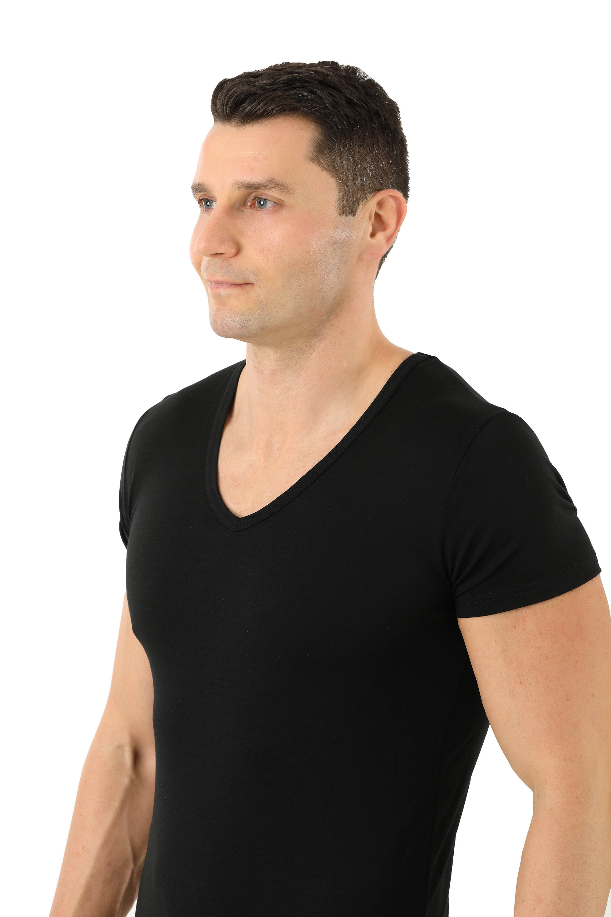 Funktionsunterhemd V-Ausschnitt Merinowolle-TENCEL™ Lyocell Schwarz