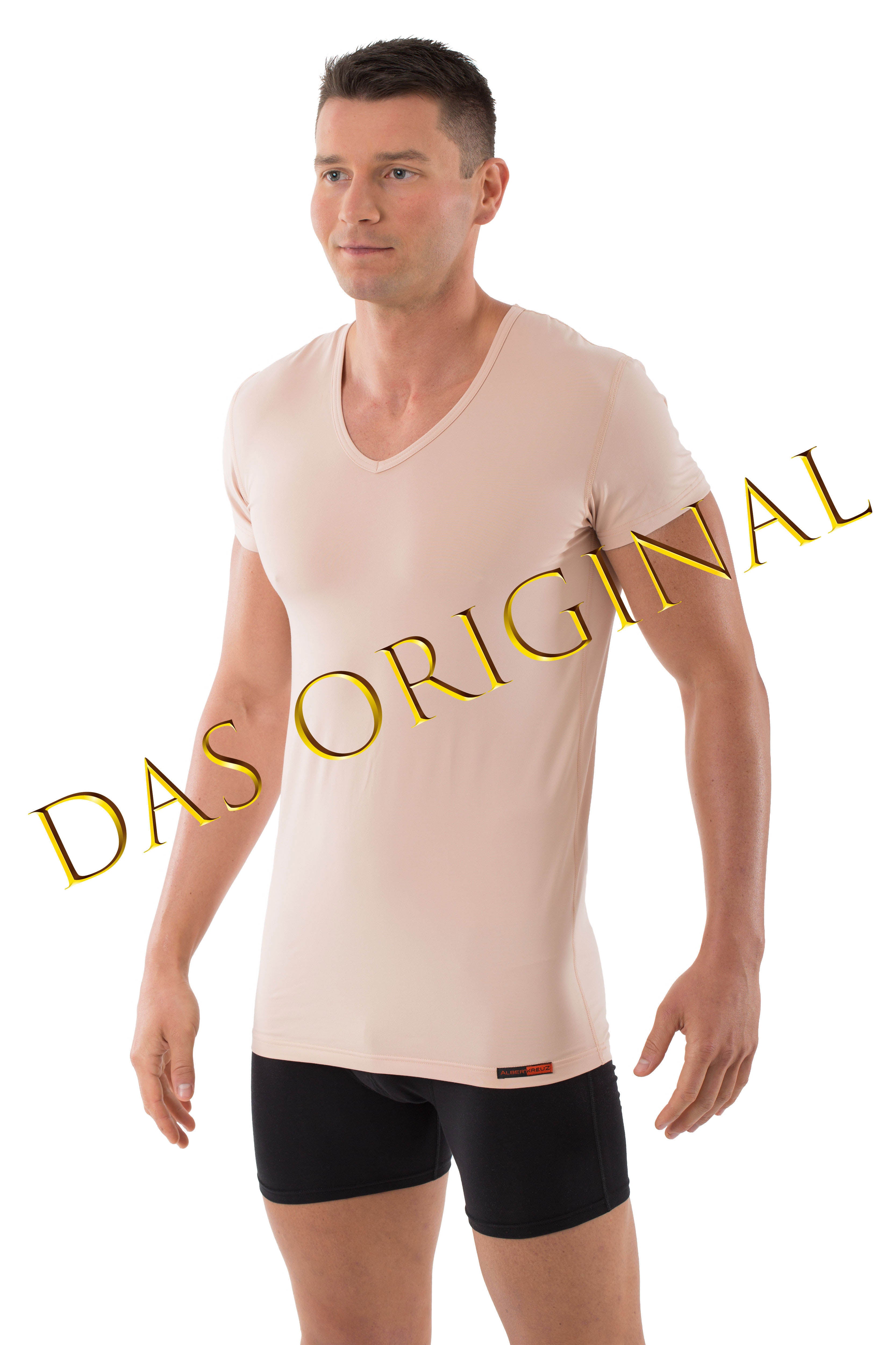 Hautfarbenes Unterhemd / Herrenunterhemd "unsichtbar" V-Ausschnitt