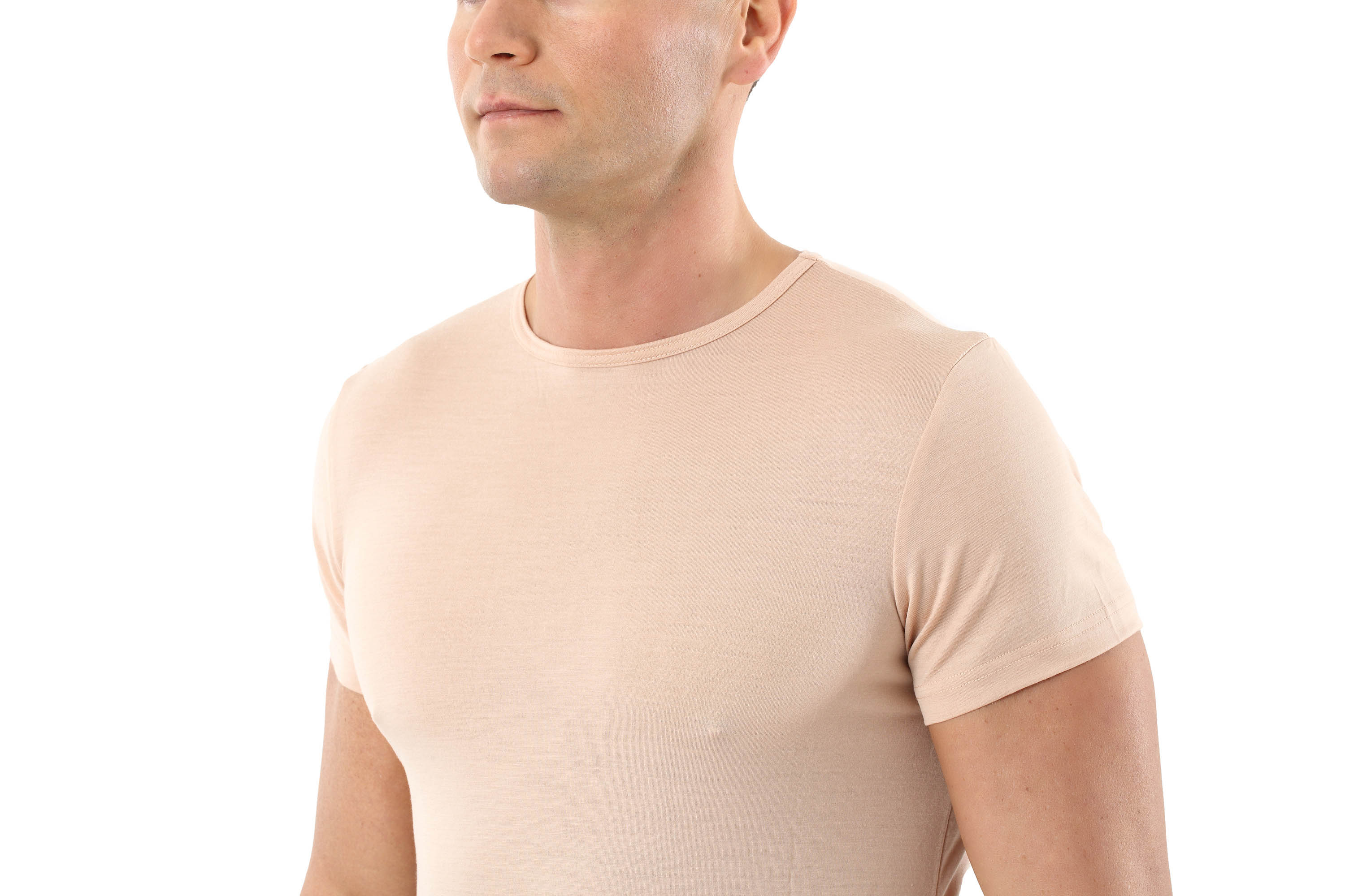 Herren Unterhemd Merino Wolle Kurzarm Rundhals unsichtbar Hautfarbe