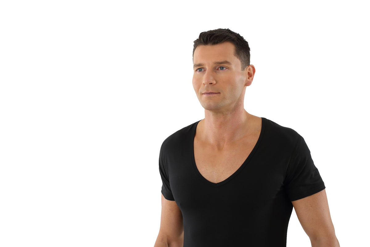 Men's V-Neck Undershirt Short Sleeve Black Performance Merino-TENCEL™ Auckland