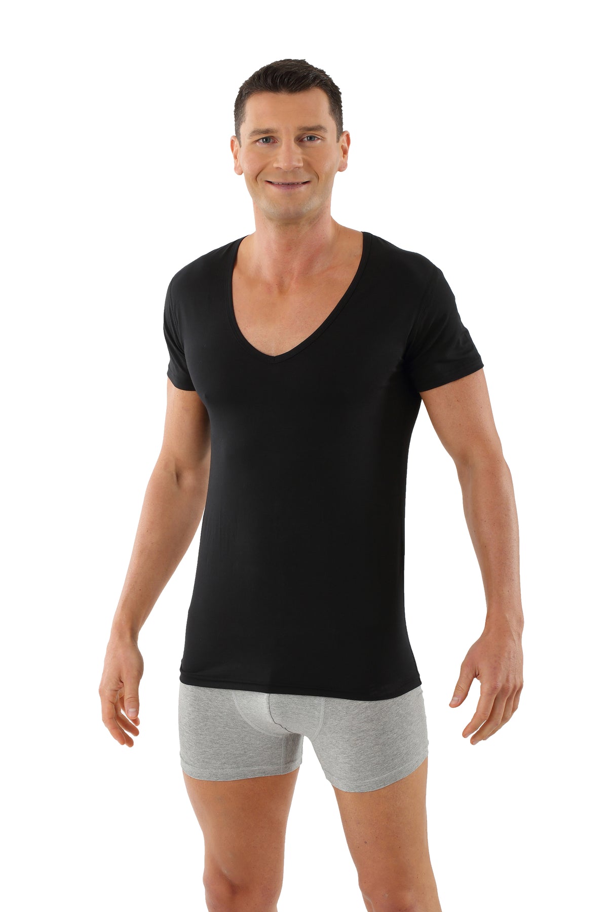 Men's V-Neck Undershirt Short Sleeve Black Performance Merino-TENCEL™ Auckland