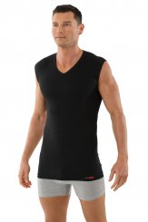 Mens tank top undershirt "Hamburg" flat v-neck stretch cotton black 