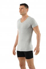 Men's organic stretch cotton undershirt with short sleeves and v-neck gray 