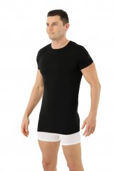 Men's mulesing-free merino wool undershirt short sleeves crew neck black 