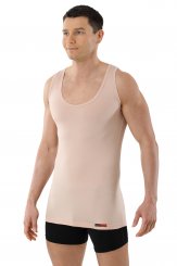 Men's invisible tank top "Hamburg" deep round neck stretch cotton beige 