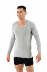 Men's long sleeve undershirt with v-neck organic stretch cotton gray 