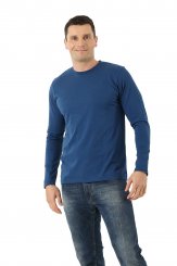 Men's long sleeve shirt with crew neck organic cotton blue 