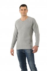 Long sleeve henley shirt ribbed organic stretch cotton gray 