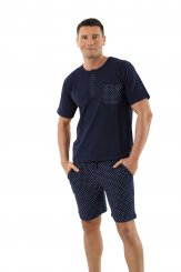 Men's pajamas with short sleeves and short pants stretch cotton, navy blue 