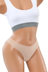 3-Pack Laser cut invisible seamless thong stretch cotton beige 