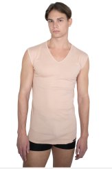 Men's invisible organic cotton tank top undershirt "Berlin" with v-neck beige 