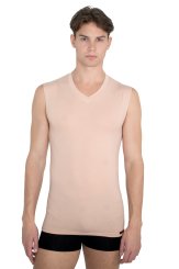 Men's invisible tank top undershirt "Hamburg" v-neck stretch cotton beige 