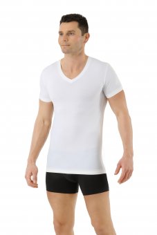 Functional COOLMAX® cotton undershirt v-neck short sleeves white 