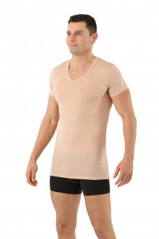 Functional undershirt merino wool-TENCEL™ Lyocell v-neck beige 