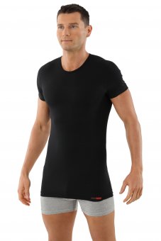 Men's short sleeve undershirt with crew neck stretch cotton black 
