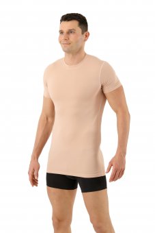 Invisible functional COOLMAX® cotton undershirt crew neck short sleeves beige 