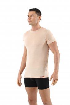 Men's invisible undershirt merino wool short sleeves crew neck beige 
