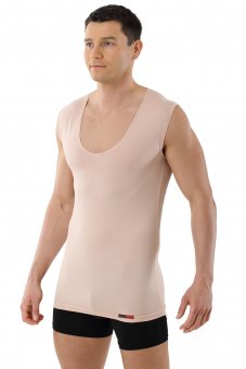 Men's invisible tank top undershirt  "Hamburg" deep v-neck stretch cotton beige M