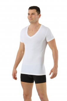 Functional COOLMAX® cotton undershirt deep v-neck short sleeves white 