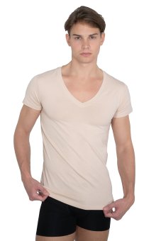 Invisible organic stretch cotton business undershirt deep v-neck 