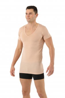Functional undershirt merino wool-TENCEL™ Lyocell deep v-neck beige 