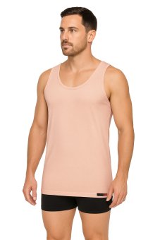 Invisible business tank top – sleeveless A-shirt, 100% organic cotton rib, beige 