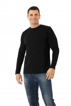 Men's long sleeve shirt with crew neck organic cotton black 