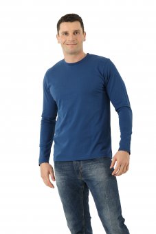 Men's long sleeve shirt with crew neck organic cotton blue 