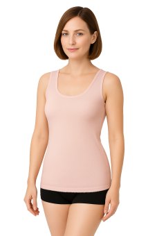 Sleeveless rib-cotton undershirt with deep scopp neck 