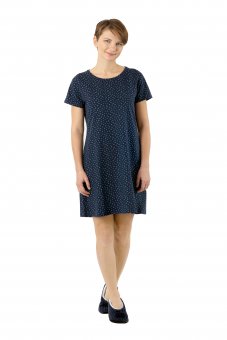 Nightgown with short sleeves stretch cotton navy blue with floral pattern 