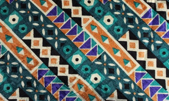 silk scarf green, blue, brown, cream-colored - patterned, design 200136 large scarf 180 x 40 cm