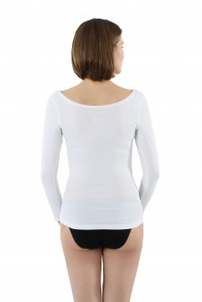 ALBERT KREUZ  Women's long sleeve undershirt with deep scoop neck stretch  cotton white