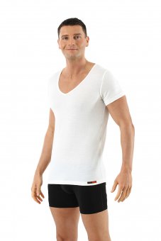 Men S Undershirt Merino Wool Short Sleeves V Neck Off White Albert Kreuz
