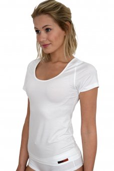 ALBERT KREUZ  Women's long sleeve undershirt with deep scoop neck stretch  cotton white