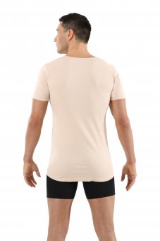 Albert Kreuz Mens Laser Cut Invisible Seamless v-Neck Undershirt Short Sleeves Stretch Cotton Nude 