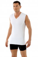 Laser cut seamless v-neck undershirt sleeveless stretch cotton white 