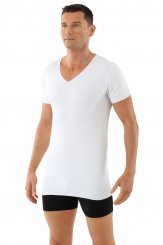 Laser cut seamless v-neck undershirt short sleeves stretch cotton white 
