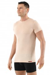 Men's invisible undershirt merino wool short sleeves crew neck beige 
