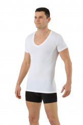 Functional cotton undershirt deep v-neck short sleeves white 