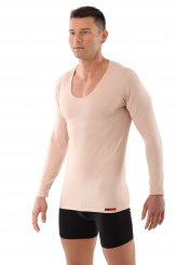 Men's invisible undershirt "Hamburg" long sleeve v-neck stretch cotton beige 