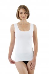 Laser cut seamless tank top undershirt deep scoop neck stretch cotton white 