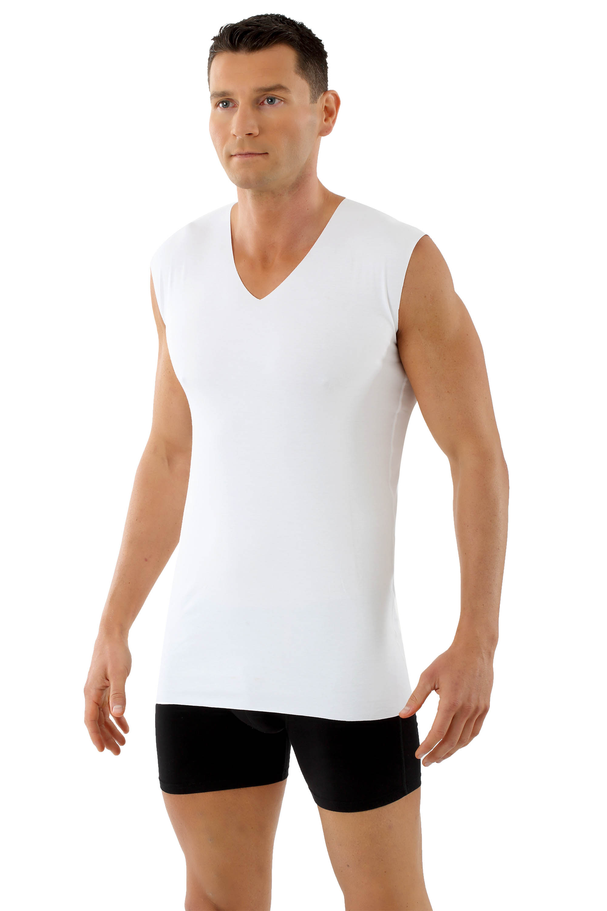 ALBERT KREUZ  Laser cut seamless v-neck undershirt sleeveless stretch  cotton white
