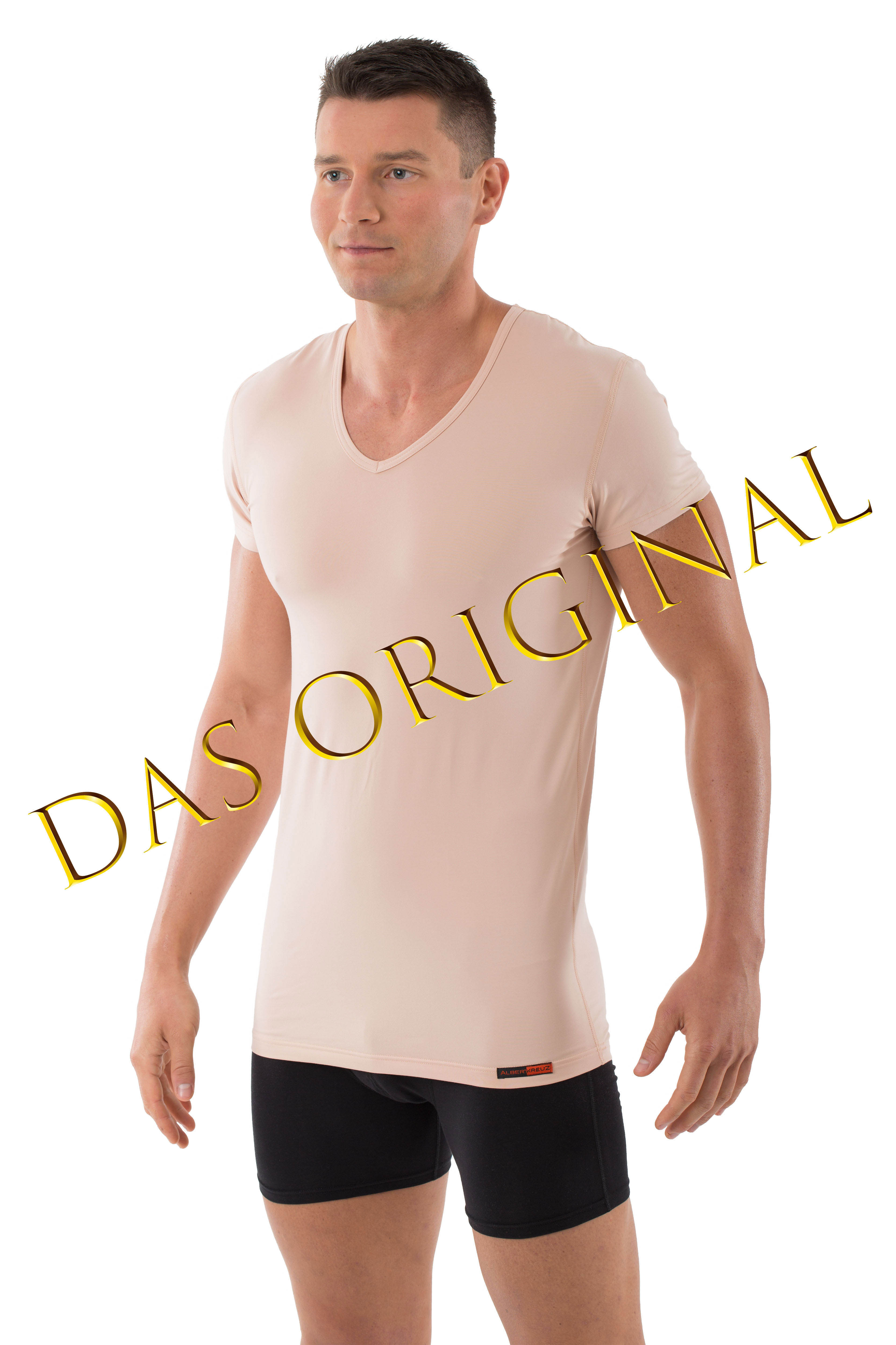 ALBERT KREUZ mens deep-V-neck business undershirt with short sleeves stretch-cotton white