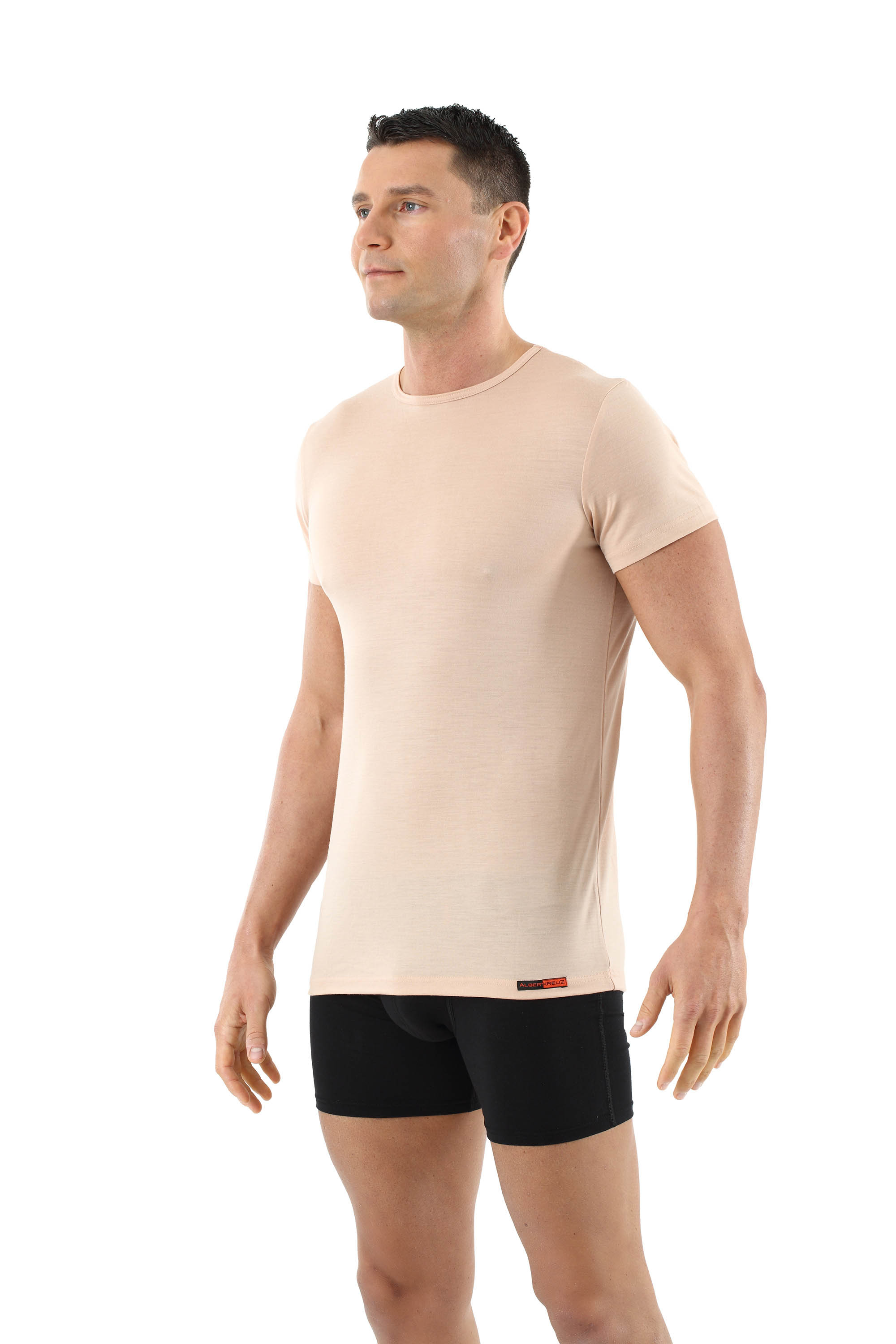 ALBERT KREUZ  Men's invisible undershirt merino wool short sleeves crew  neck beige