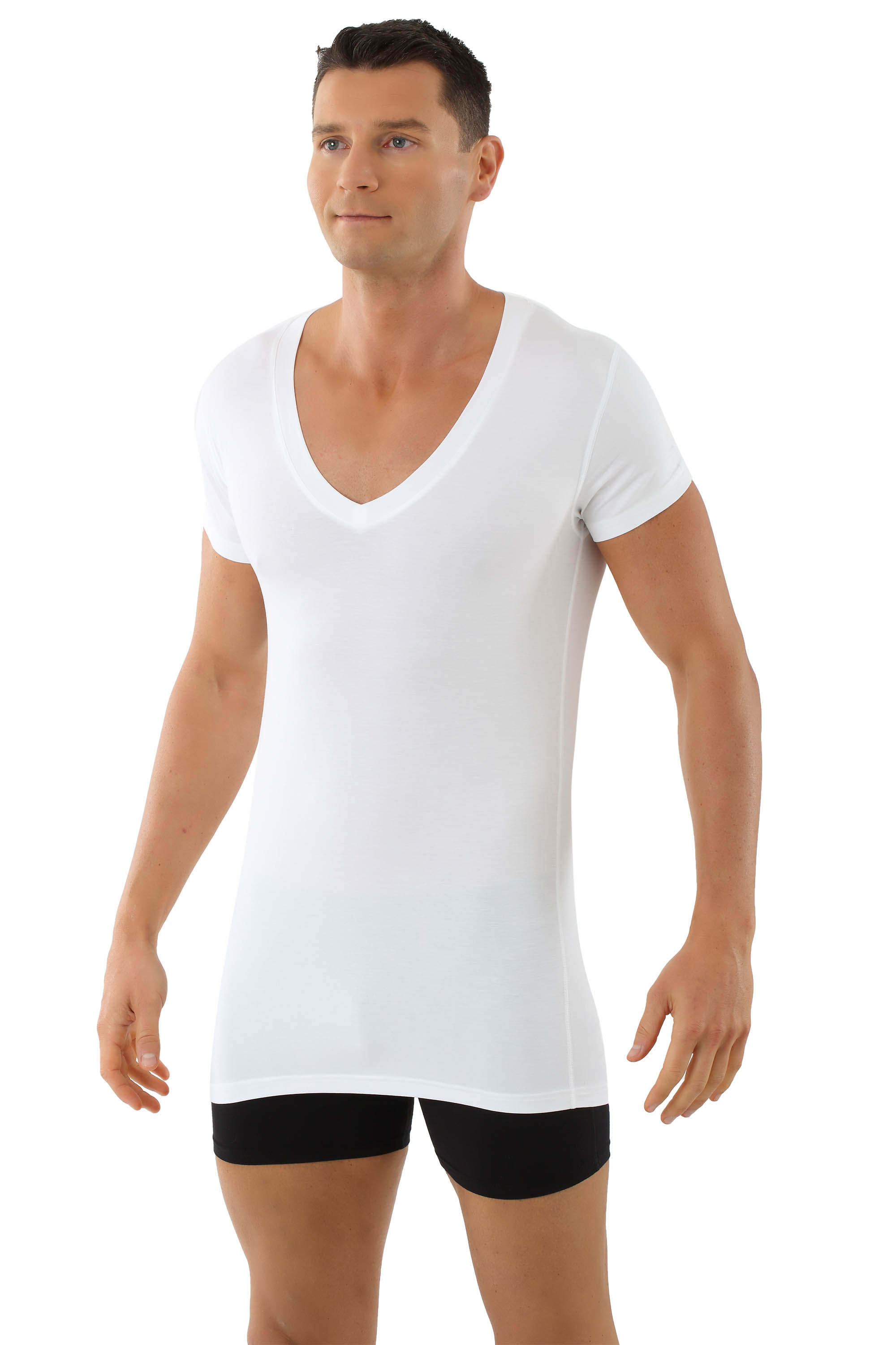 ALBERT KREUZ  Men's MicroModal deep v-neck undershirt Stuttgart light short  sleeves white