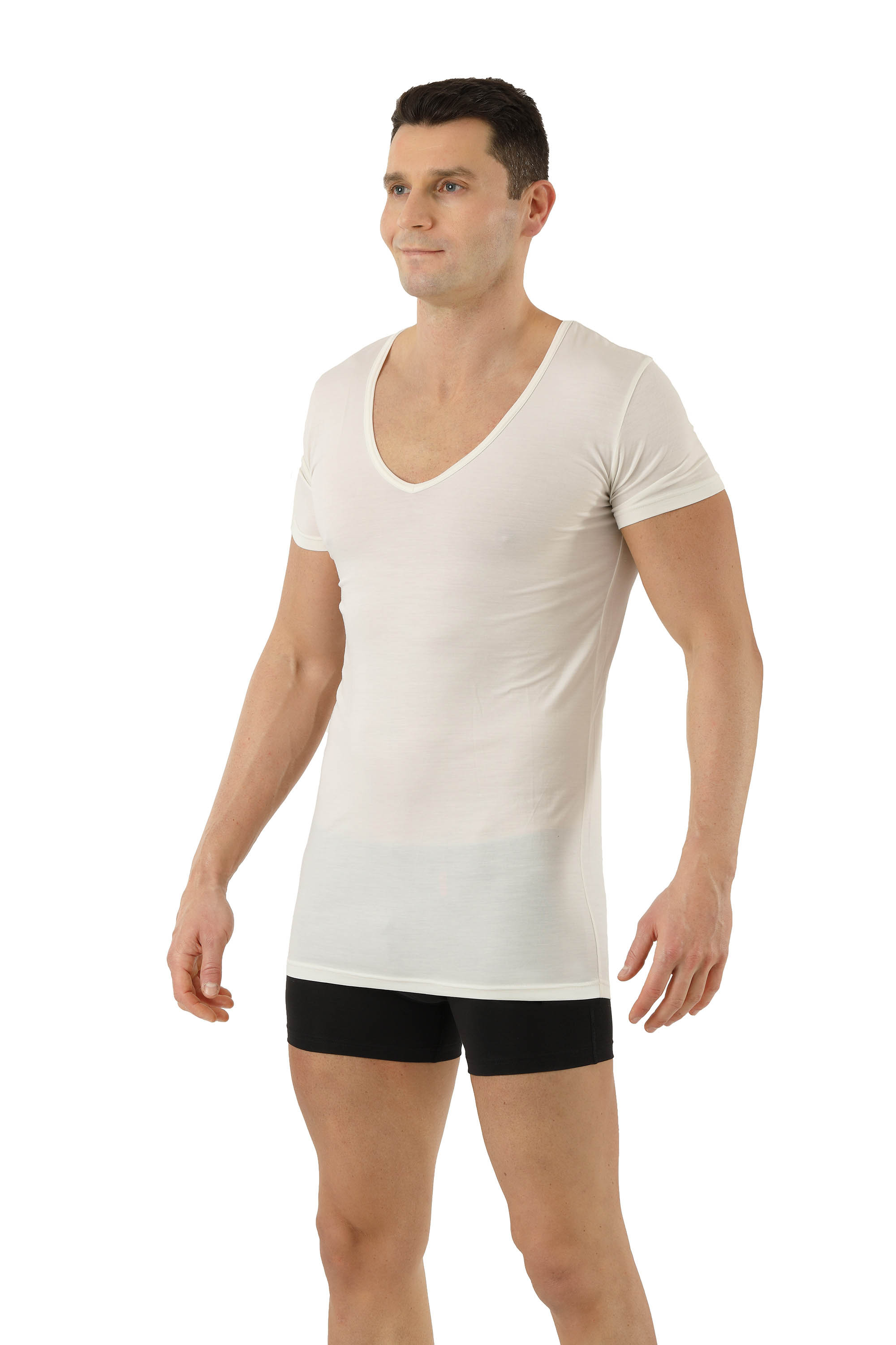 ALBERT KREUZ  Functional undershirt merino wool-TENCEL™ Lyocell deep v-neck  off-white