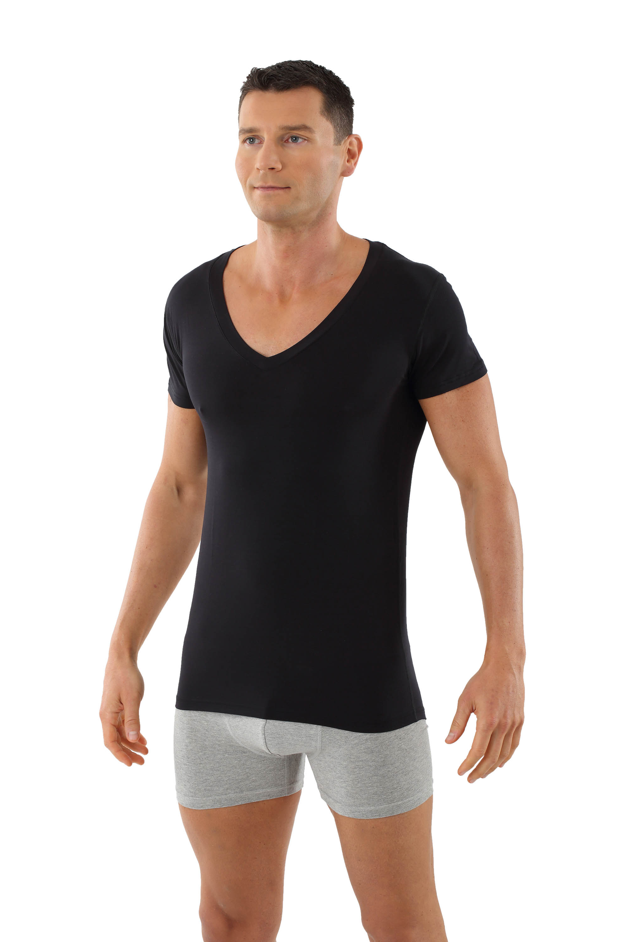 ALBERT KREUZ  Men's short sleeve deep v-neck undershirt